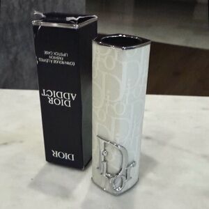 DIOR Addict Lipstick Case in a White Canvas Signature Monogram Dior Print. NIB